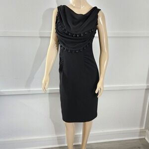 Nanette Lepore Y2K Black Beaded Cape Back Sheath Dress Size 8